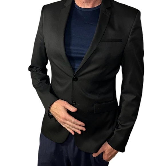 Zara Man Blazer Size 40R‎ Black with Blue Satin Birds inside - Picture 1 of 9